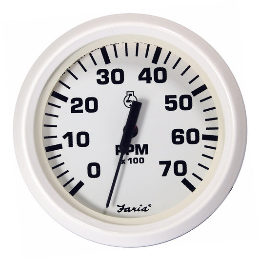 Faria Beede Instruments Dress White 4-Inch Tachometer - 7000 RPM for Gas Outboards