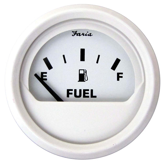 Faria Beede Instruments Dress White 2-Inch Fuel Level Gauge (E-1/2-F) for Marine and Automotive Use