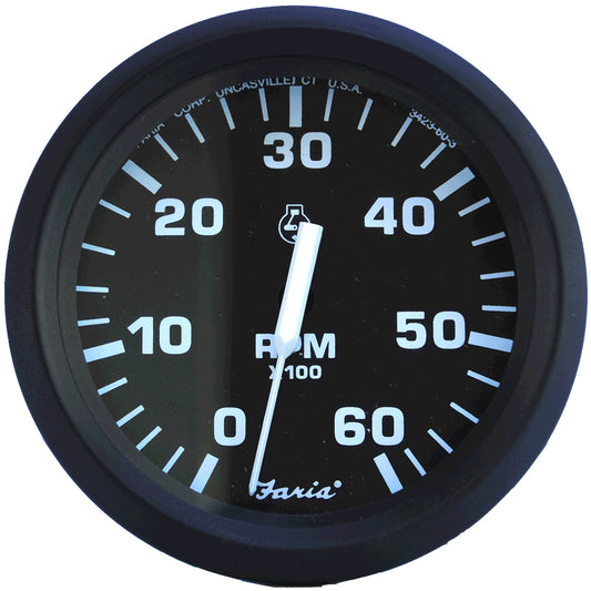 Faria Beede Instruments Euro Black 4-Inch Tachometer – 6,000 RPM for Gas Inboard & I/O Engines