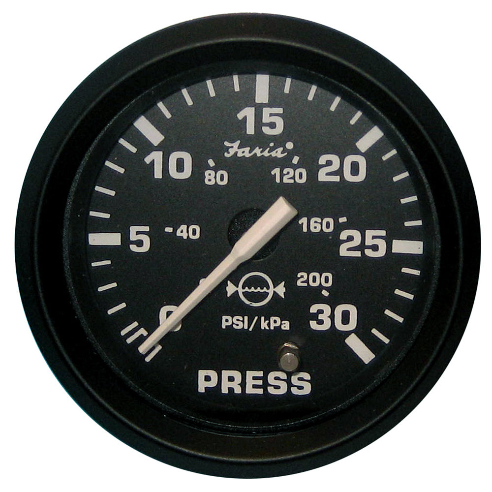 Faria Beede Instruments Euro Black 2-Inch Water Pressure Gauge (30 PSI) for Marine and Industrial Use