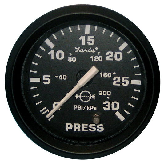 Faria Beede Instruments Euro Black 2-Inch Water Pressure Gauge (30 PSI) for Marine and Industrial Use