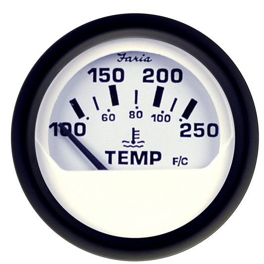 Faria Beede Instruments Euro White 2-Inch Water Temperature Gauge (100-250°F) for Marine and Automotive Use