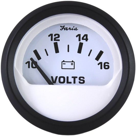 Faria Beede Instruments Euro White 2-Inch Volt Meter (10-16 VDC) for Marine and Automotive Applications