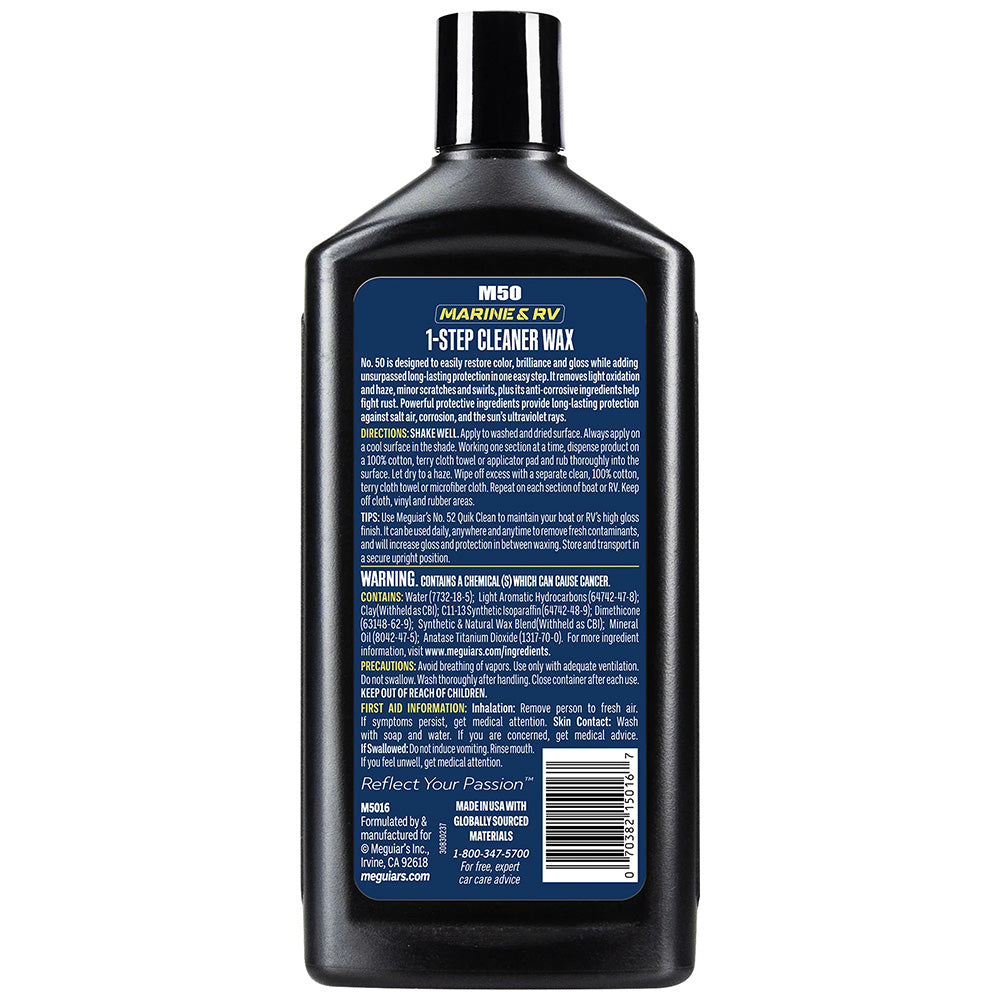 Meguiar's #50 Boat and RV Cleaner Wax - 16oz Liquid Polish for Fiberglass and Gel Coat Surfaces