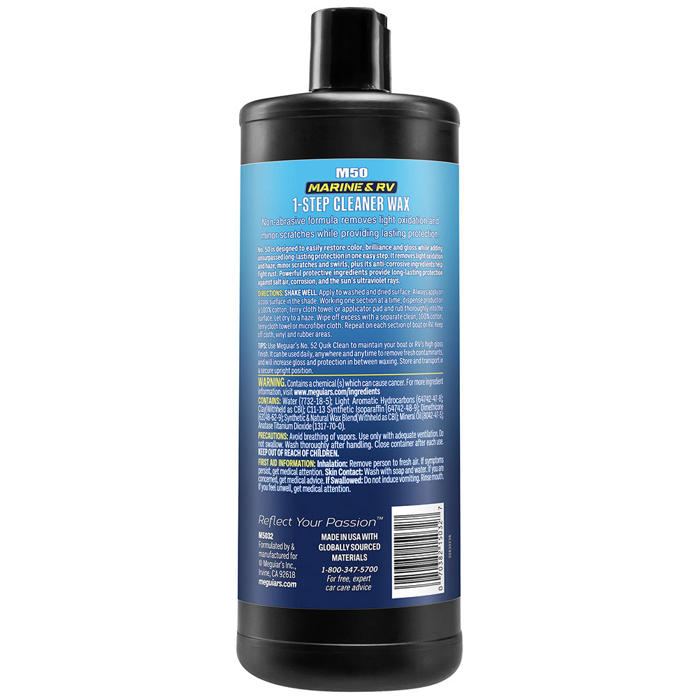 Meguiar's #50 Boat and RV Cleaner Wax - 32oz Liquid Polishing and Protection for Marine and RV Surfaces