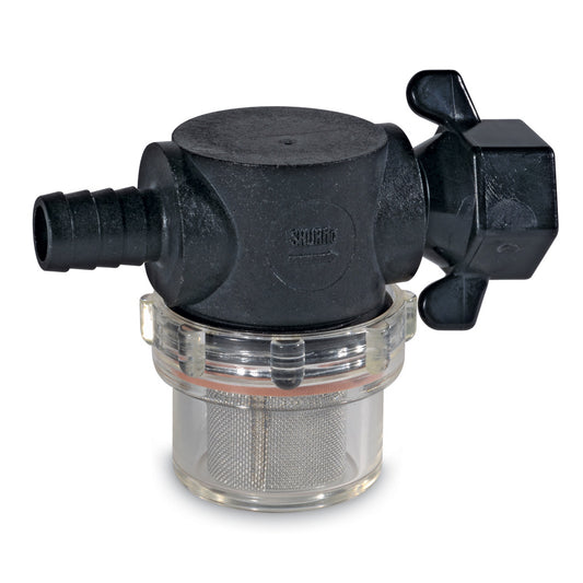 Shurflo by Pentair Swivel Nut Strainer with Clear Bowl and 1/2" Barb Inlet
