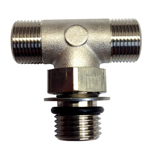 Uflex USA Boss Style T-Fitting - Nickel - ORB 6 to 3/8 inch Compression Fitting for Dual Station Helm Installation