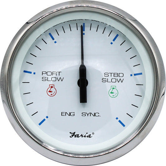 Faria Beede Instruments Chesapeake SS White 4-Inch Engine Synchronizer, Dual Gas & Variable Ratio Alternator Diesel, Part 33801