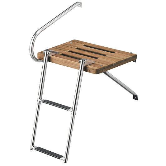 Whitecap Teak Swim Platform with 2-Step Telescoping Ladder for Outboard Motorboats