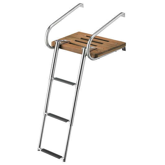 Whitecap Teak Swim Platform with 3-Step Telescoping Ladder for Boats with Inboard and Outboard Motors