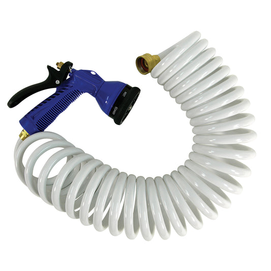Whitecap 15 ft White Coiled Garden Hose with Adjustable Nozzle, Model P-0440