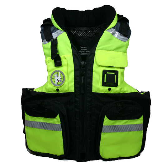 First Watch AV-800 Four Pocket Flotation Vest, Hi-Vis Yellow, Small to Medium, AV-800-HV-S/M