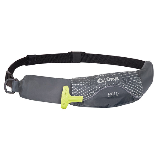 Onyx Outdoor M-16 Manual Inflatable Belt Pack PFD – Low-Profile Grey Life Vest with 17 lbs Buoyancy and D-Ring Attachment