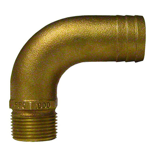 GROCO 1-1/4 inch NPT to 1-1/2 inch ID Bronze Full Flow 90 Degree Elbow Fitting - Model FFC-1250