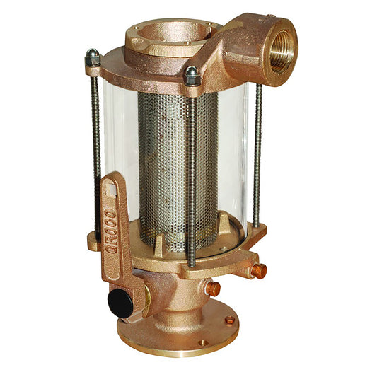 GROCO 1-1/2-Inch Ball Valve and Raw Water Strainer Combo - Marine Seacock with Full Flow Ball Valve