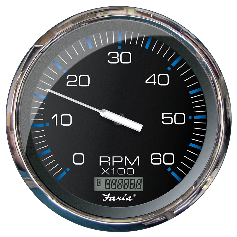 Faria Beede Instruments Chesapeake Black 5-Inch Tachometer with Digital Hourmeter – 6000 RPM for Inboard Gas Engines
