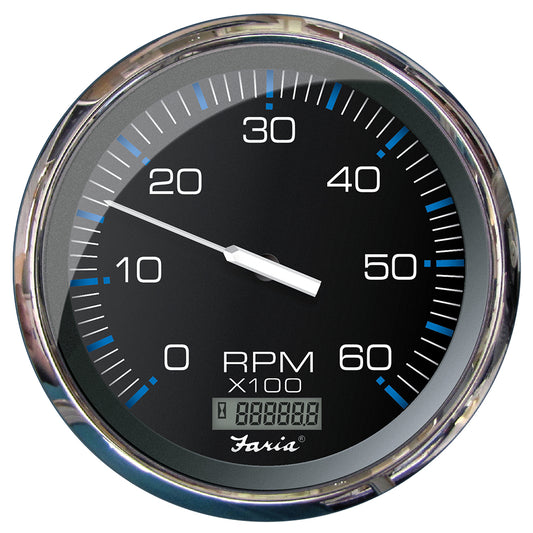 Faria Beede Instruments Chesapeake Black 5-Inch Tachometer with Digital Hourmeter – 6000 RPM for Inboard Gas Engines