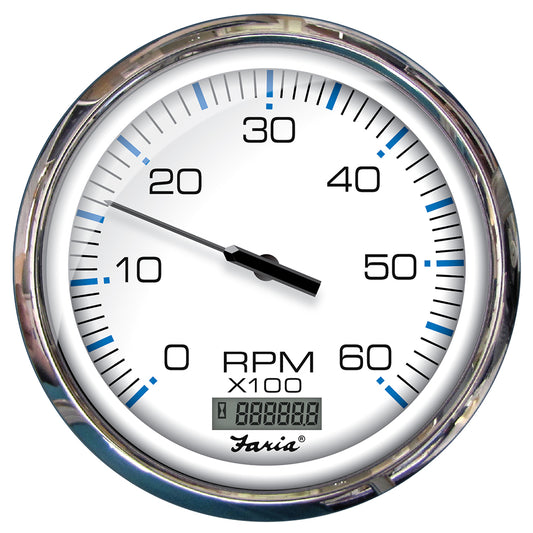 Faria Chesapeake White SS 5-Inch Tachometer with Digital Hourmeter - 6000 RPM for Inboard Gas Engines