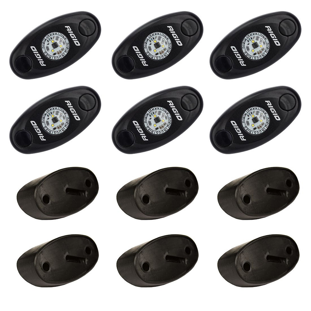 RIGID Industries A-Series Rock Light Kit, 6 Cool White LEDs, Black, Part 400253