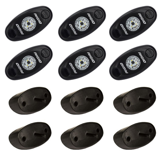 RIGID Industries A-Series Rock Light Kit, 6 Cool White LEDs, Black, Part 400253