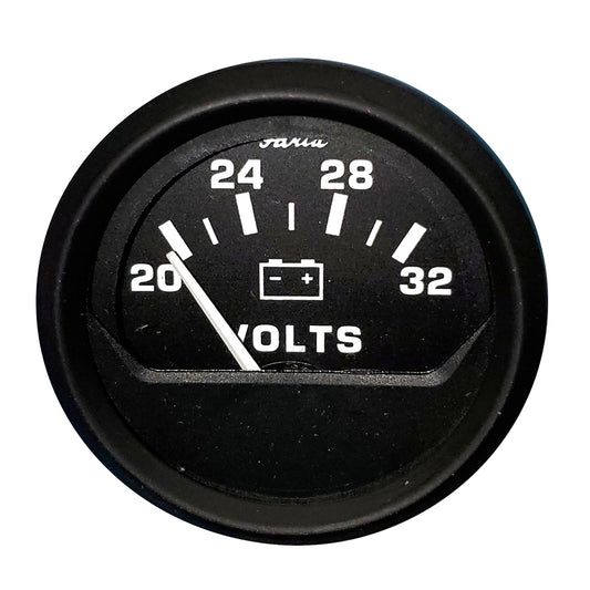 Faria Beede Instruments Euro Black 2-Inch Voltmeter (20-32 V) for Battery and System Monitoring