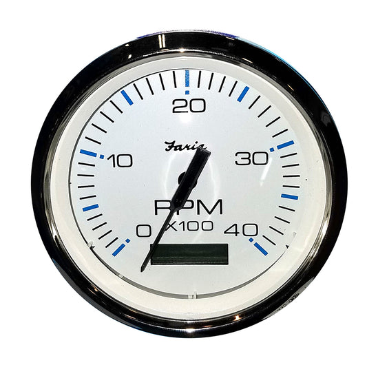 Faria Chesapeake White SS 4-Inch Tachometer with Hourmeter for Diesel Engines, Mechanical Takeoff & Variable Ratio Altitude