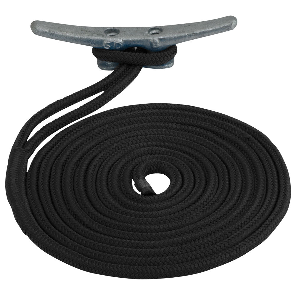 Sea-Dog 5/8" x 20' Double Braided Nylon Dock Line - Black for Secure Mooring and Yacht Docking