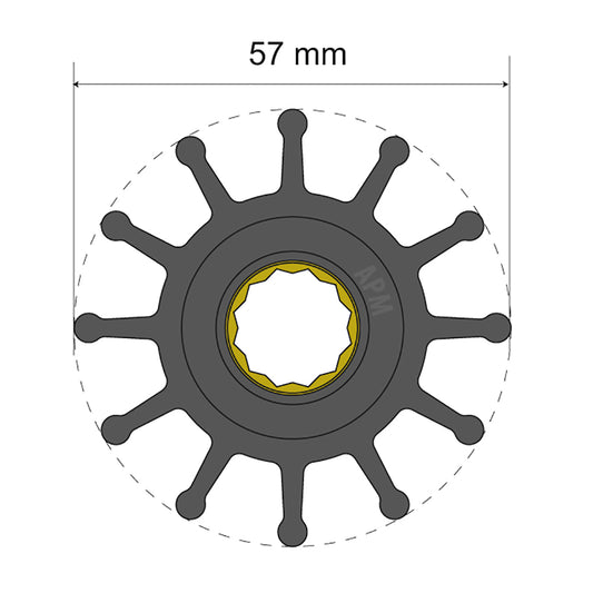 Albin Group Premium Impeller Kit 57 x 16 x 48.2mm – 12 Blade Spline Insert for Marine Pumps