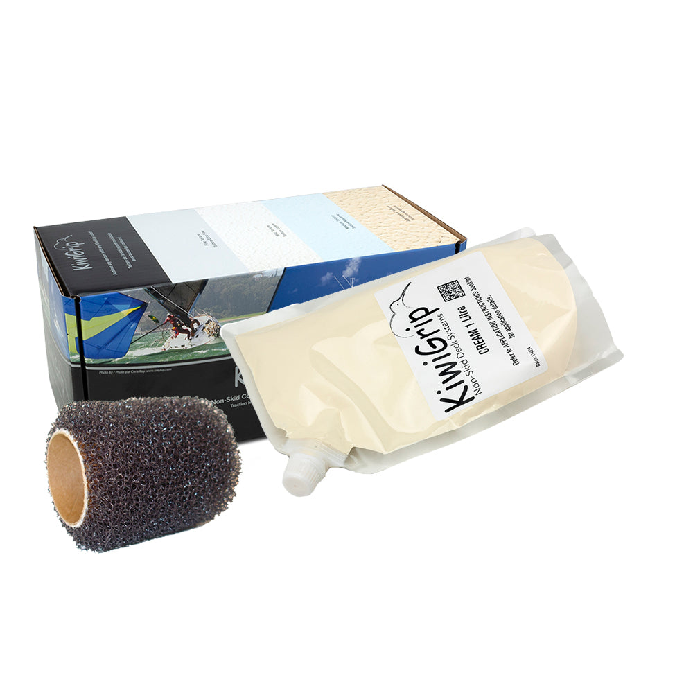 KiwiGrip 1 Liter Pouch - Cream with 4-Inch Roller for Non-Slip Boat Deck Coating