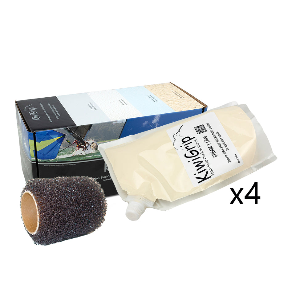 KiwiGrip 4-1 Liter Pouches - Cream Non-Slip Deck Coating with 4-Inch Roller for Boats