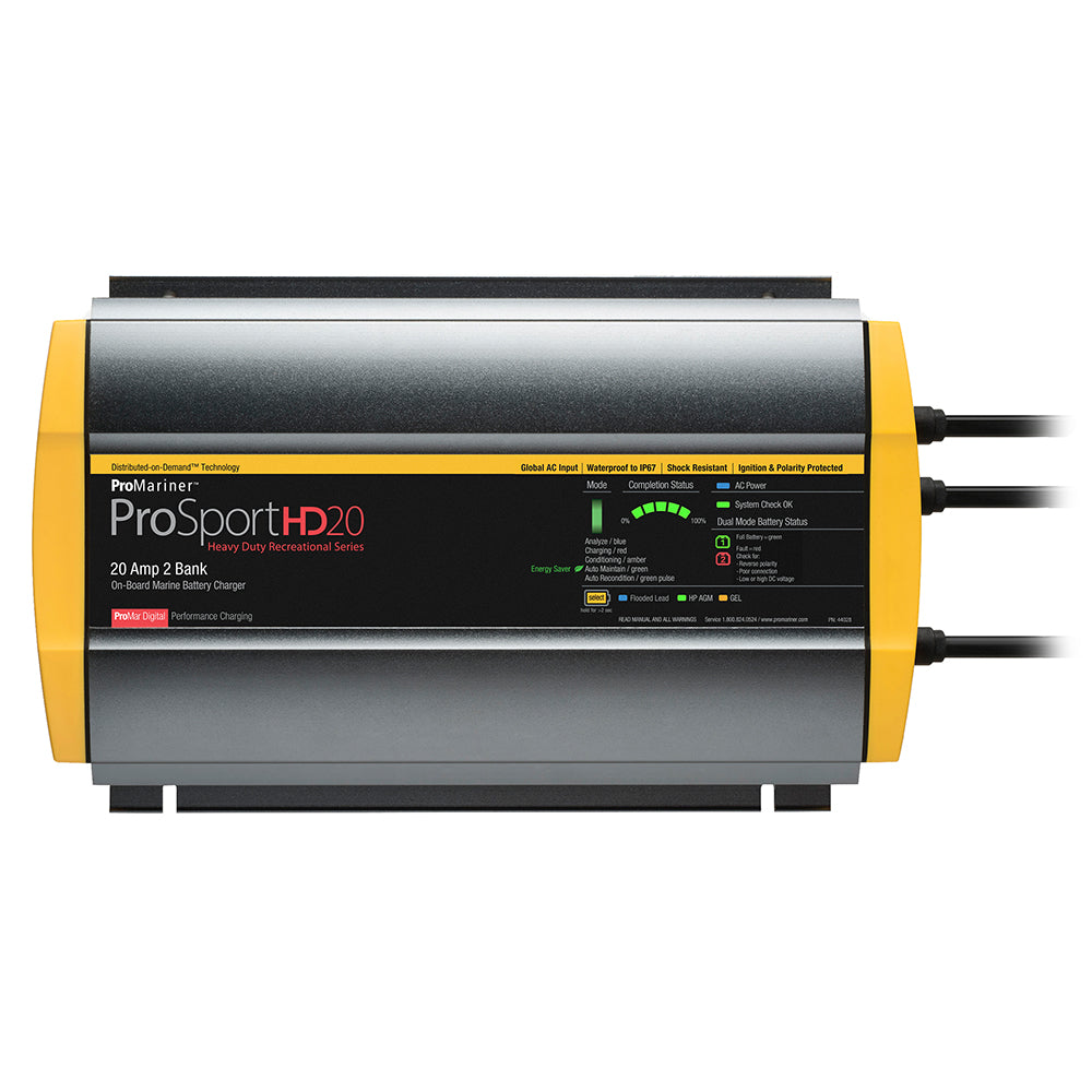 ProMariner ProSportHD 20 Global Gen 4 20-Amp 2-Bank Marine Battery Charger, Part 44028