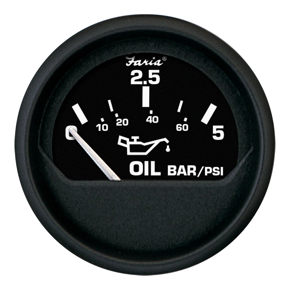 Faria Beede Instruments Euro Black 2-Inch Oil Pressure Gauge - 5 Bar, Metric & Imperial Scale