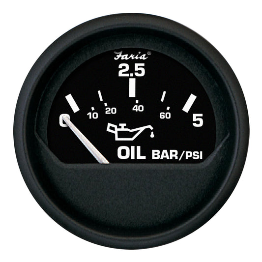 Faria Beede Instruments Euro Black 2-Inch Oil Pressure Gauge - 5 Bar, Metric & Imperial Scale