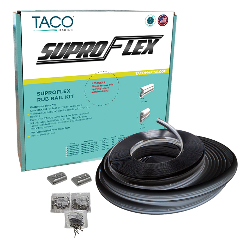 TACO Marine SuproFlex Rub Rail Kit - Black with Flex Chrome Insert, 2 Inches High x 29/32 Inches Wide x 5 Feet Long