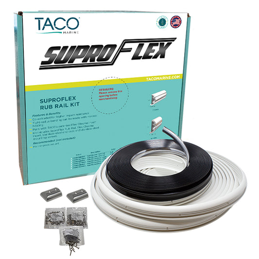 TACO Marine SuproFlex Rub Rail Kit - White with Flex Chrome Insert, 2 Inches High x 29/32 Inches Wide x 60 Feet Long