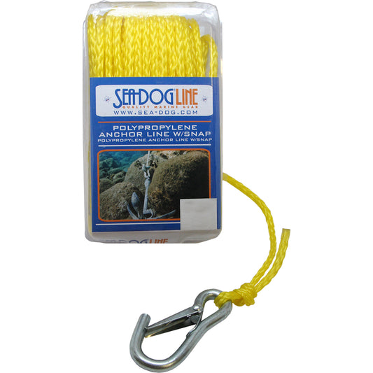 Sea-Dog Poly Pro Anchor Line with Snap - 1/4 inch x 100 feet - Yellow for Secure Boat Anchoring