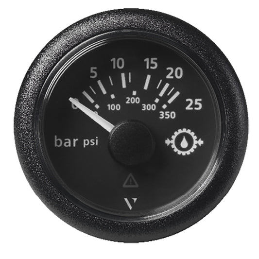 Veratron 52MM ViewLine Transmission Oil Pressure Gauge with Black Dial and Round Bezel - 25 Bar/350 PSI