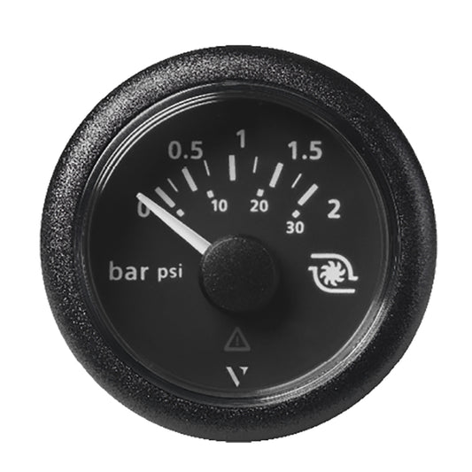 Veratron ViewLine 52mm Boost Pressure Gauge 2 Bar / 30 PSI with Black Dial and Round Bezel