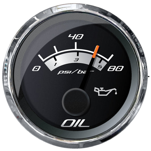 Faria Beede Instruments Platinum Series 2-Inch Oil Pressure Gauge - 80 PSI with Blue LED Illumination and Anti-Fog Lens