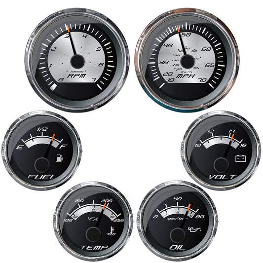 Faria Beede Instruments Platinum Series Inboard Motors 6-Gauge Box Set - Marine Dashboard Instrument Panel