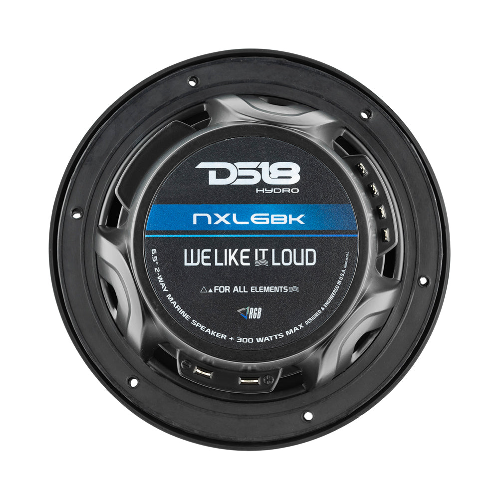DS18 HYDRO 6.5-Inch Marine Speakers with RGB LED Lights and 300W Power – Matte Black