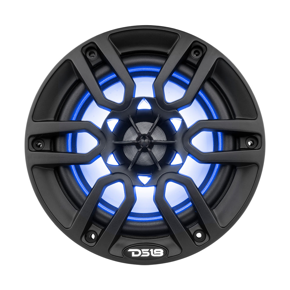 DS18 HYDRO 6.5-Inch Marine Speakers with RGB LED Lights and 300W Power – Matte Black