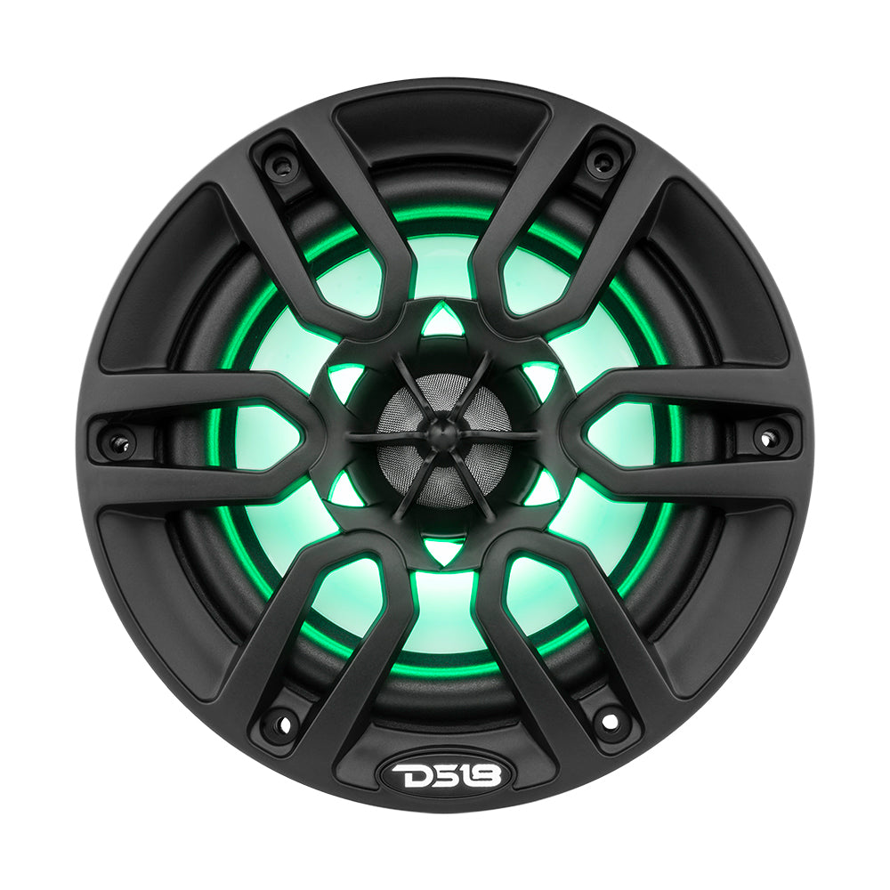 DS18 HYDRO 6.5-Inch Marine Speakers with RGB LED Lights and 300W Power – Matte Black