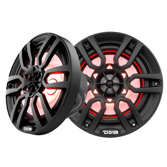 DS18 HYDRO 6.5-Inch Marine Speakers with RGB LED Lights and 300W Power – Matte Black