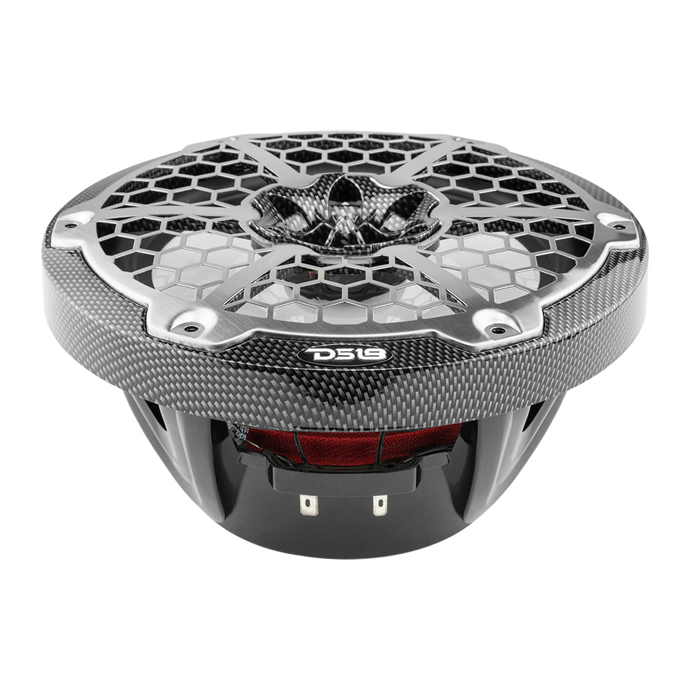 DS18 Hydro 8-inch 2-Way Marine Speakers with RGB LED Lights - 125W RMS, 4-Ohm - Black Carbon Fiber
