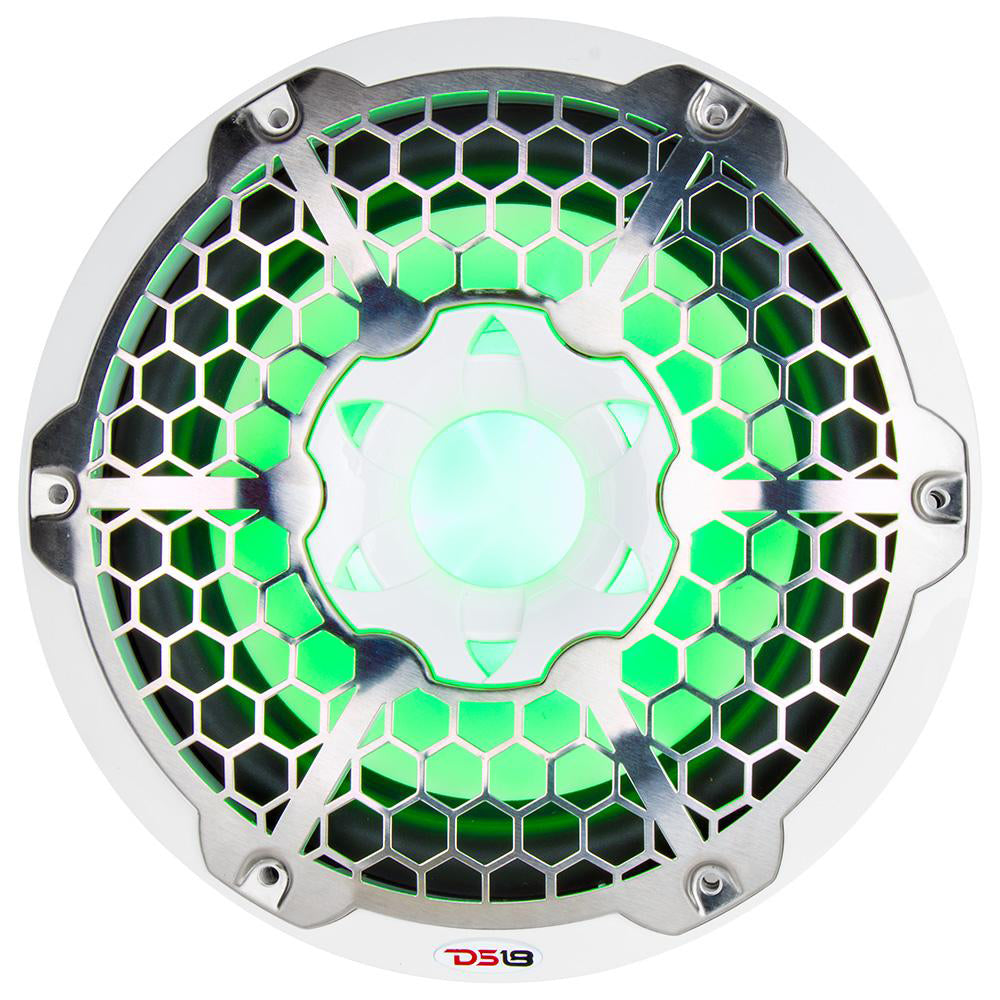 DS18 Hydro 10-Inch Marine Subwoofer with RGB Lights – 600W Power, White