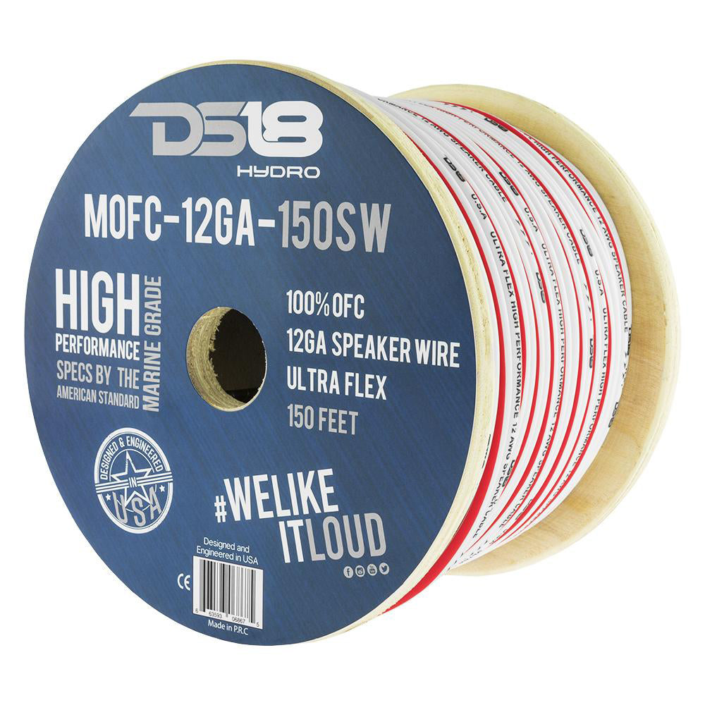 DS18 HYDRO Marine Grade 12 Gauge OFC Speaker Wire - 150 Foot Roll for Marine Audio Systems