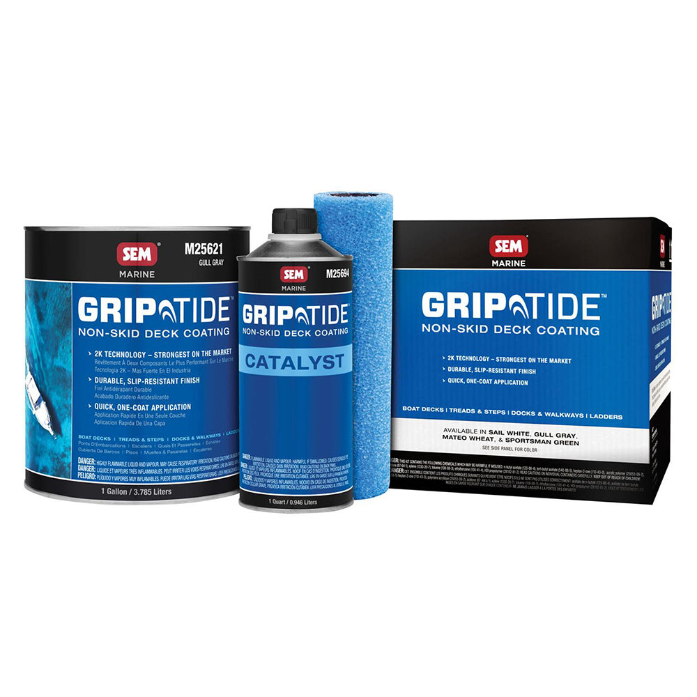 SEM GripTide Non-Skid Deck Coating Kit - Gull Gray for Marine Surfaces, Durable and Easy to Apply