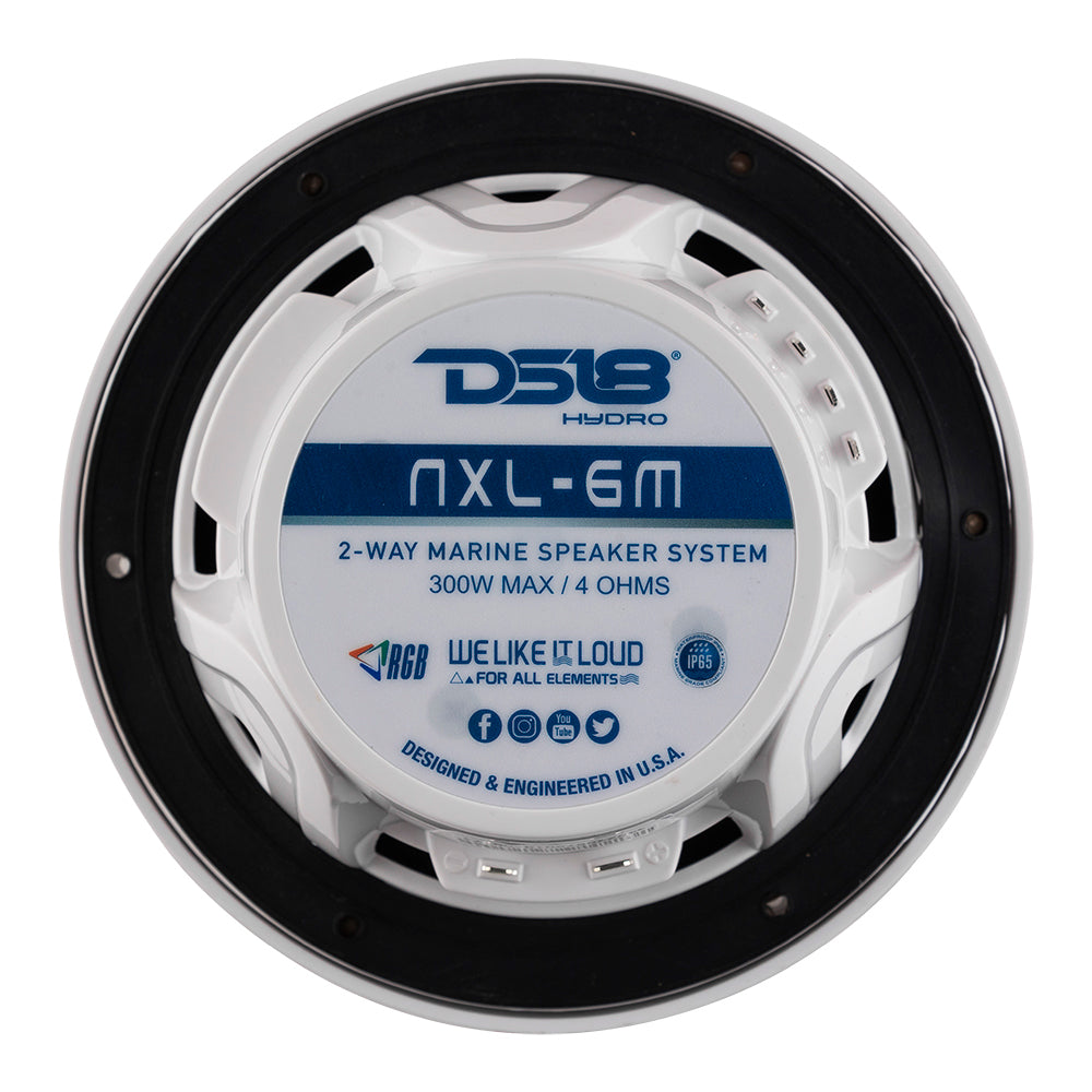 DS18 New Edition Hydro 6.5-Inch 2-Way Marine Speakers with RGB LED Lighting, 300W, White, Model NXL-6M/WH
