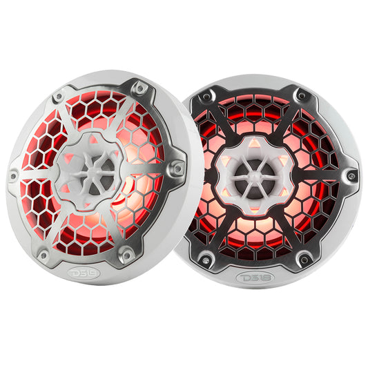 DS18 New Edition Hydro 6.5-Inch 2-Way Marine Speakers with RGB LED Lighting, 300W, White, Model NXL-6M/WH